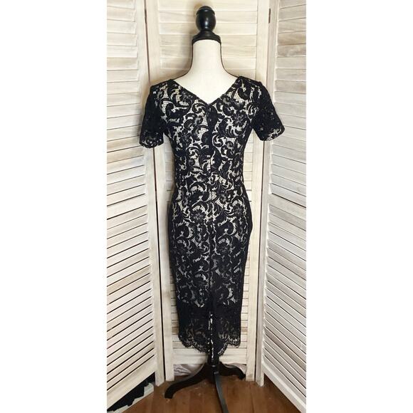 Lover The Label Black French Lace Sweetheart Midi Shift Dress 6 NWT - Picture 3 of 12